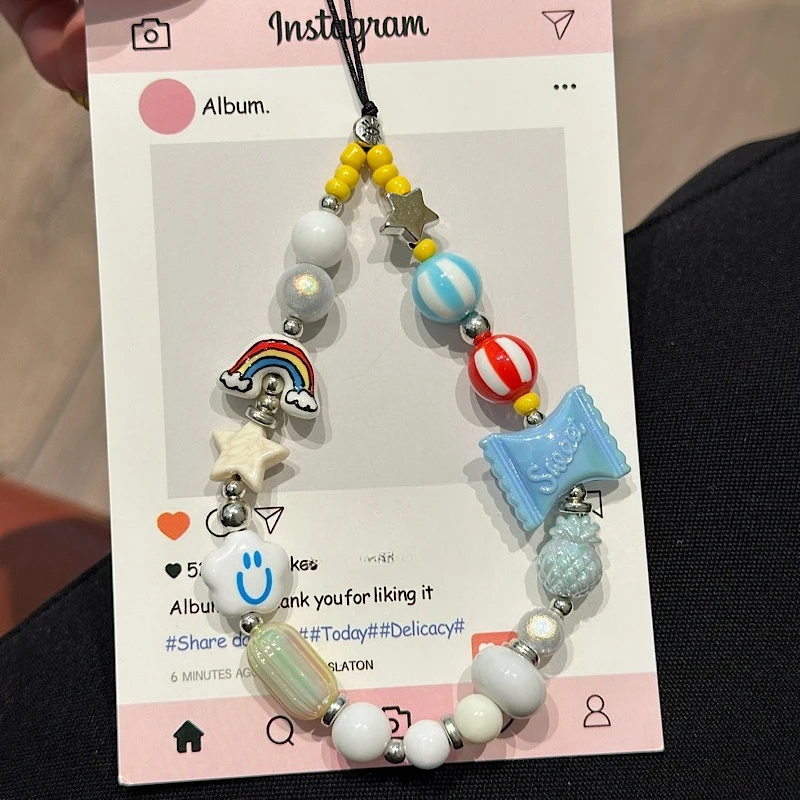 

Rainbow Cloud Cute Cat Phone Chain Anti-Lost Bracelet For Mobile Phone Case Wrist Strap Lanyard Phone Keychain Portable Chain