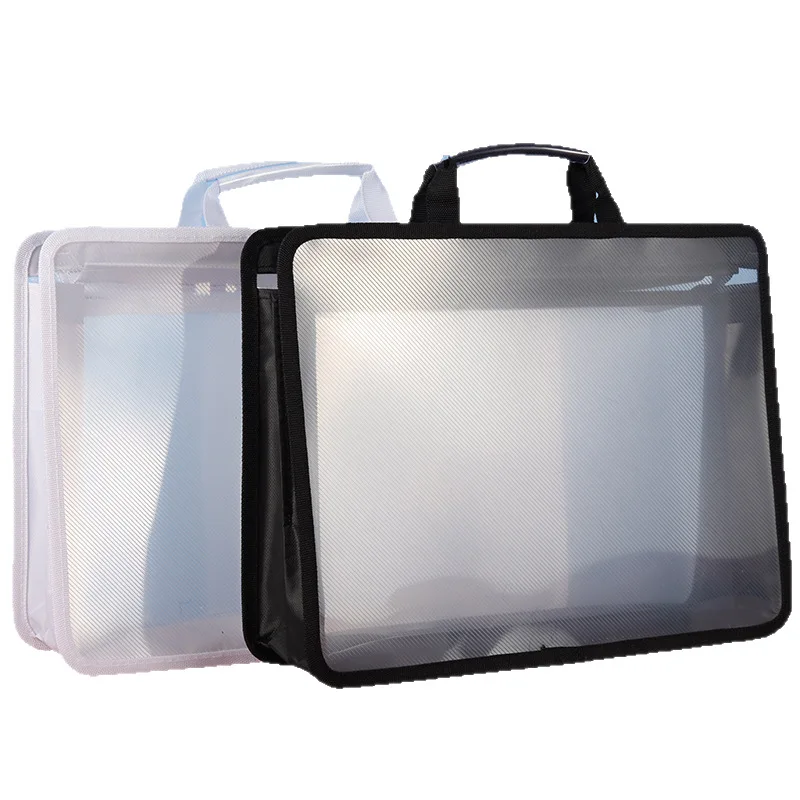 Transparent A4 Handbag Six Colors Large Capacity Waterproof Documents Students Business Portable Bag Handheld Folder Storage Bag