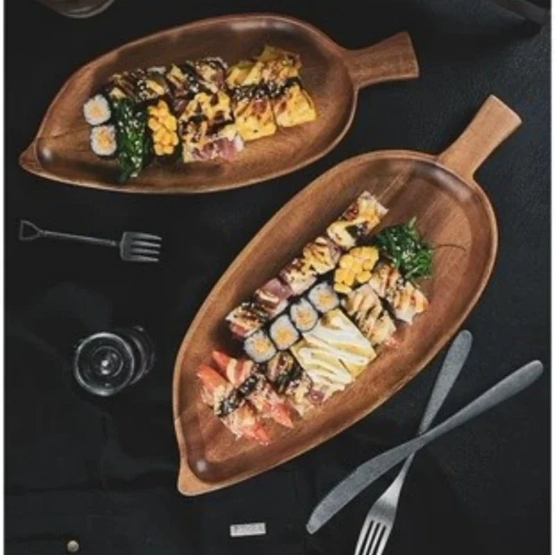 음식 서빙을 위한 음료 트레이 손잡이가 있는 나무 트레이 음식 서빙 트레이 커피 디저트 과일 스낵 아침 식사 주방