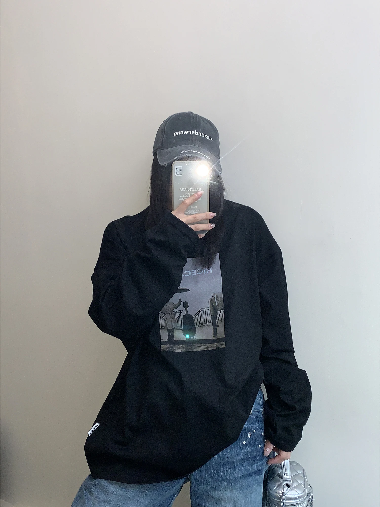 

Oversize Casual Cotton Long Sve T-irt Women's Loose Fit Printed Top Chic mat Sle Autumn Faion for Girls