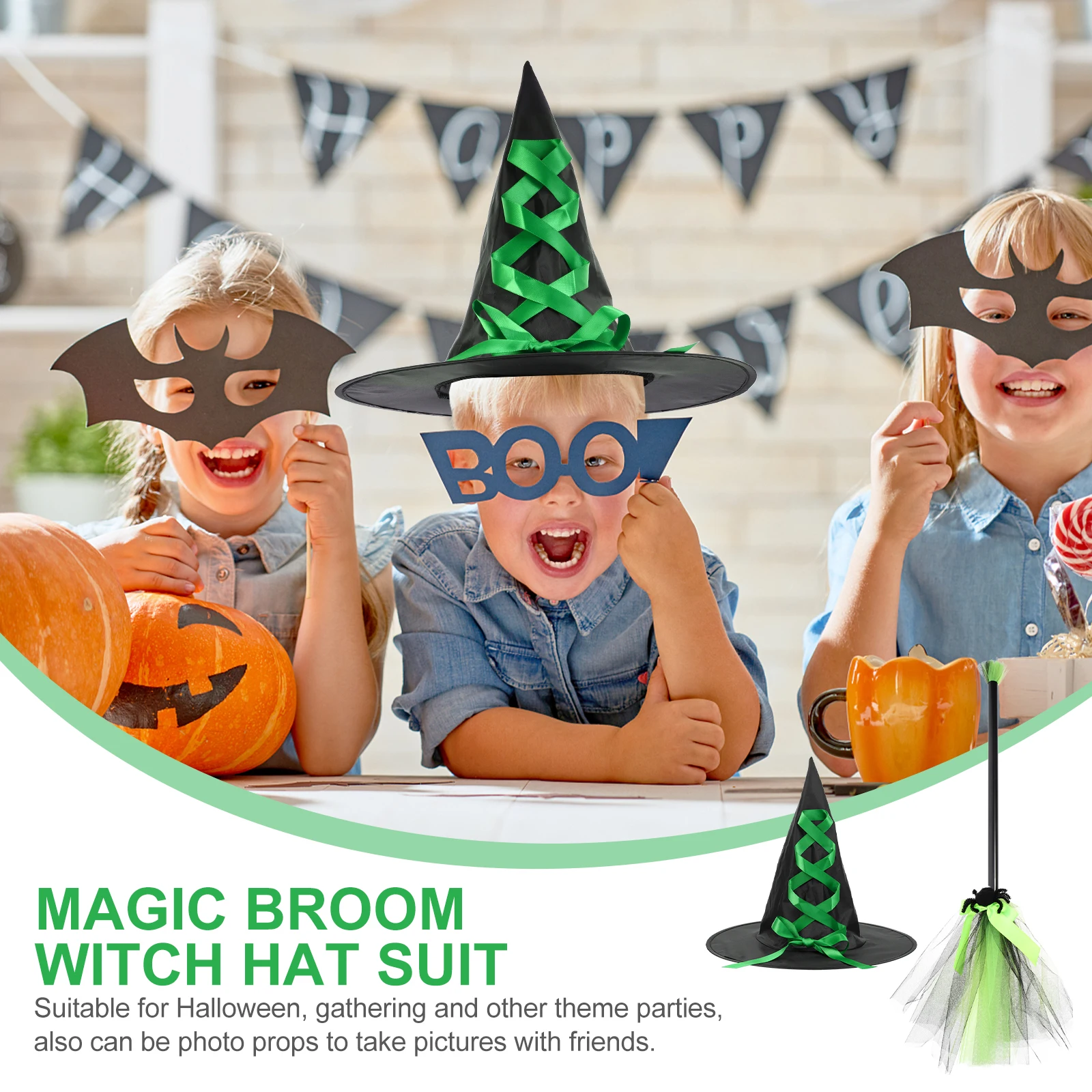 

Witch Hat Set Witches Flying Broom Halloween Themed and Karneval Hollow Out Men Women