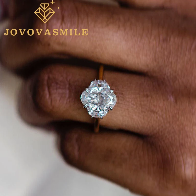 

JOVOVASMILE Moissanite Engagement Ring Woman 3 Carat 11x7mm Crushed Ice Oval au 750 pure 14k Beautifully Mid Flanking Half Moons