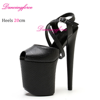 Snake 20cm Super High Heels Peep Toe Women Sandals Thick Platform Nightclub Thin Heels Pole Dance Model Catwalk Shoes