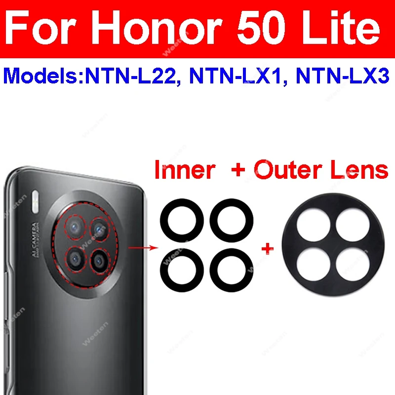 Rear Camera Lens Glass with Adhesive Sticker For Huawei Honor 50 Lite NTN-LX1 LX3 LX22 Back Camera Glass Inner Outer Lens Parts