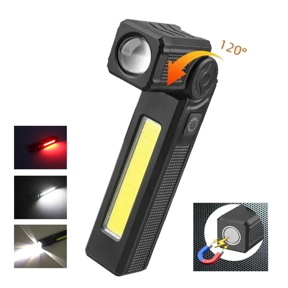 USB Rechargeable COB LED Work Light Magnetic 120° Rotatable Emergency Light Portable Folding Flashlight Camping Fishing Walking