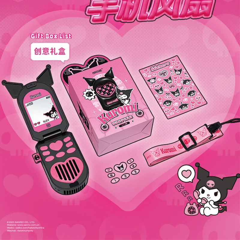 Kawaii Sanrio Kuromi Flip Mobile Phone Fan Anime Cartoon Y2k Kuromi Fan Stickers Cute Phone Fan Birthday Gifts For Girlfriend