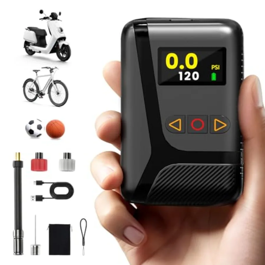 

Mini Bike Tire Pump, Fast Inflate Electric Bicycle Pump with Digital Gauge, 120PSI Portable Air Pump with Presta and Schrader V
