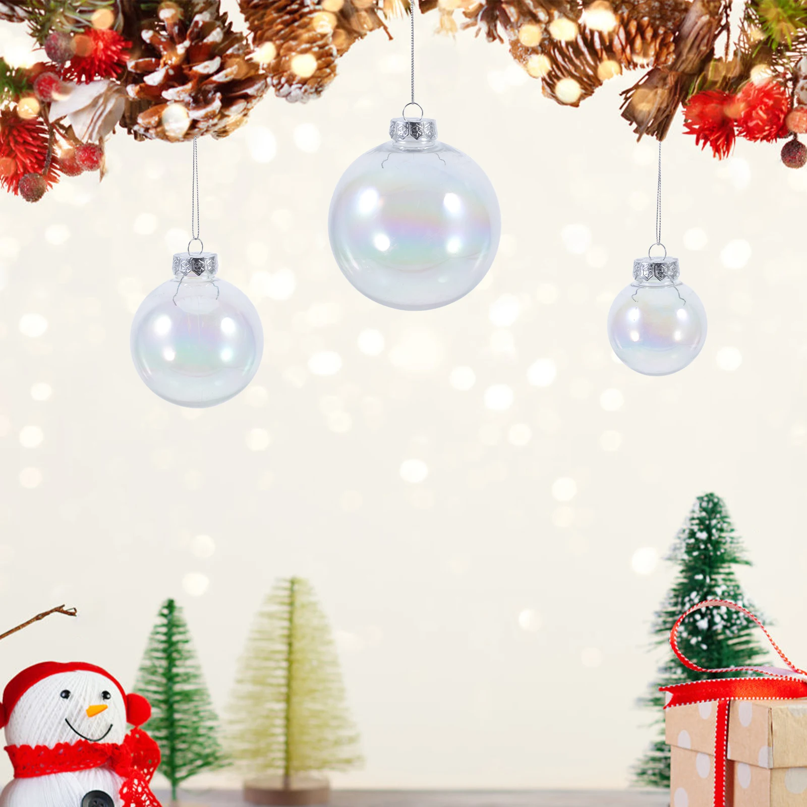

9 Pcs Clear Iridescent Ornaments Plastic Balls Fillable Baubles Decorative Hanging PET
