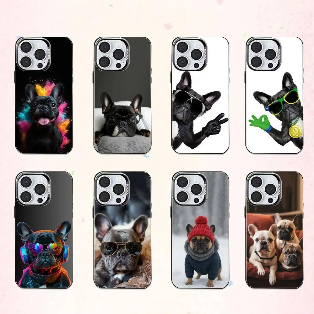 

F-French B-BulldogS Dog Phone Case For iPhone17,16,15,14,13,12,11 Plus,Pro Max Colored Silver Plated Inside Cover