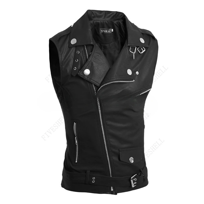 Winter Casual PU Men's Sleeveless Leather Jacket, Korean Version Slim Fit, Multi Zippered Lapel, Short Leather Jacket