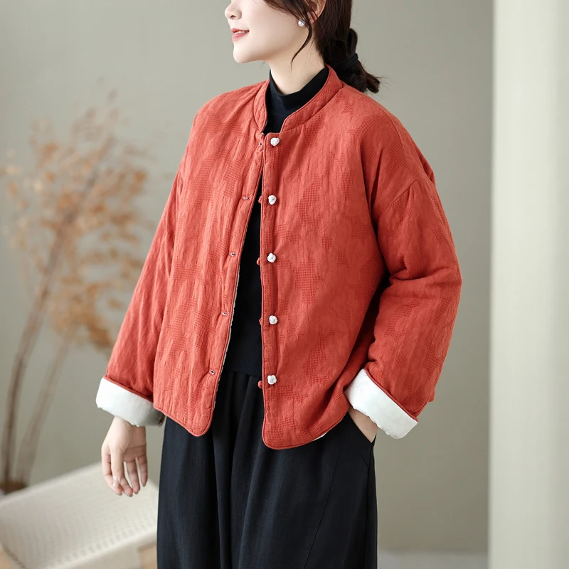 

Artistic Sle Double-Sided Wearable Cotton Jaet Women's Winter Warm Coat with kets Bule Design Thiened Long Sve