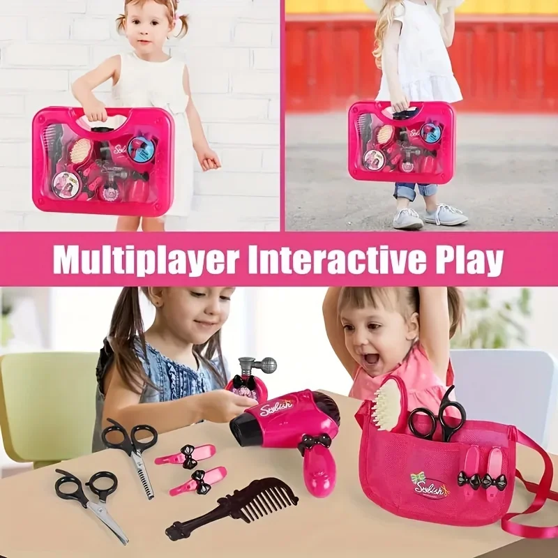 التظاهر بأن تكون مجموعة أدوات القطع المصممة، مجموعة صالونات التجميل للفتيات مع مقص مجفف الشعر لقص الشعر #6