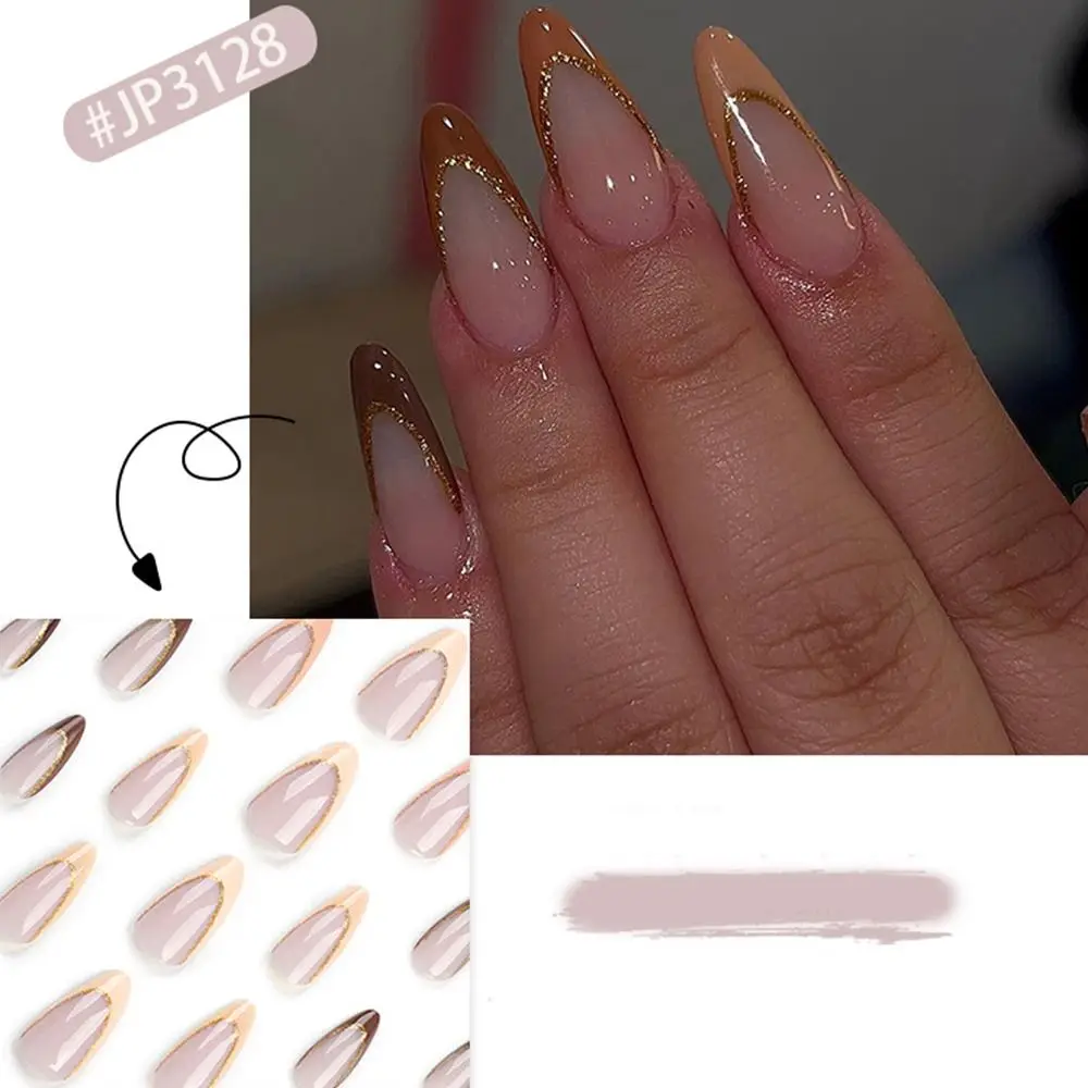 

Manicure Long Almond False Nails 3D Bow French Fake Nials Detachable Romantic Heart Nail Tips DIY