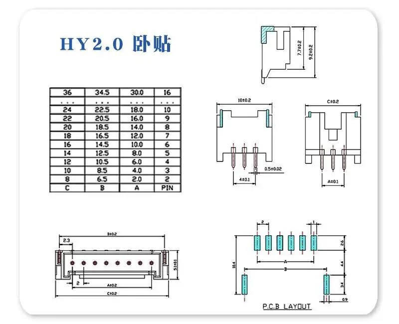 600~800 Stück HY2.0 Horizontal- und Vertikalmontage-Steckverbinder 2P 3P 4P 5P 6P 7P 8P 9P 10P SMD-Buchse 2mm Hochtemperaturbeständig – Detail 1