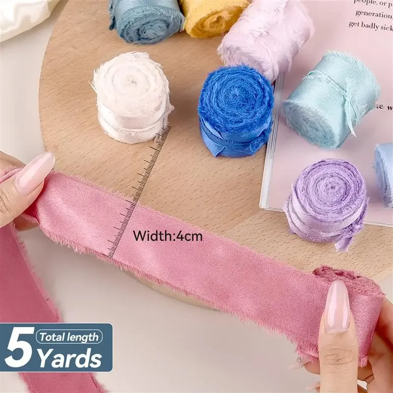 4cmX5yards Glitter Imitation Silk Chiffon With Hand Torn Raw Edge Bouquet Gift Packaging Ribbon DIY Home Hotel Party Decoration