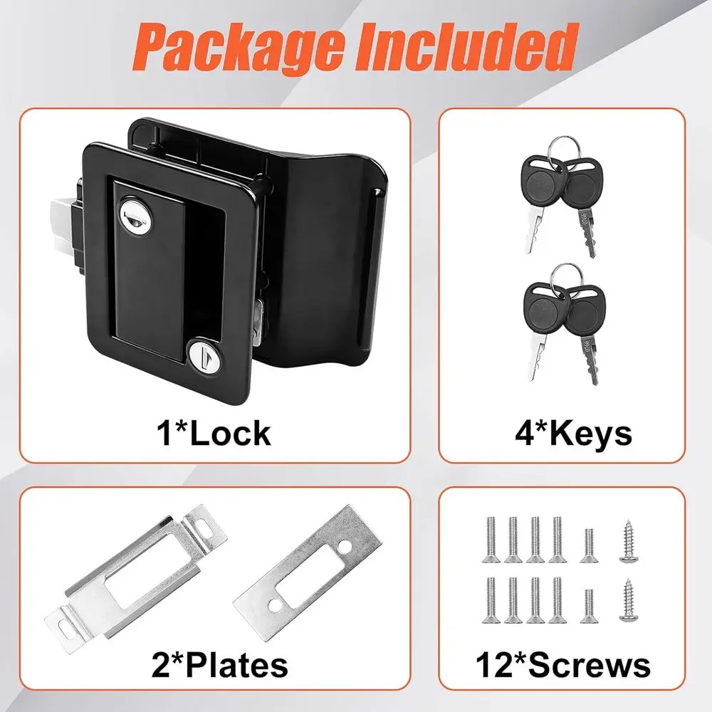 Black RV Door Lock Replacement, Upgraded RV Door Latch with Paddle Deadbolt 4 Keys, Camper Door Lock for Travel Trailers Horse C