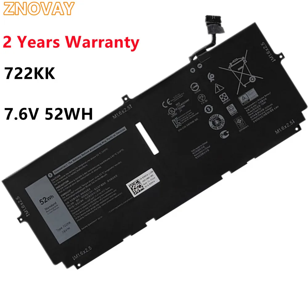 

ZNOVAY 722KK Laptop Battery For DELL XPS 13 9300 9310 9380 Series P117G P117G001 P117G002 2XXFW FP86V WN0N0 7.6V 52Wh