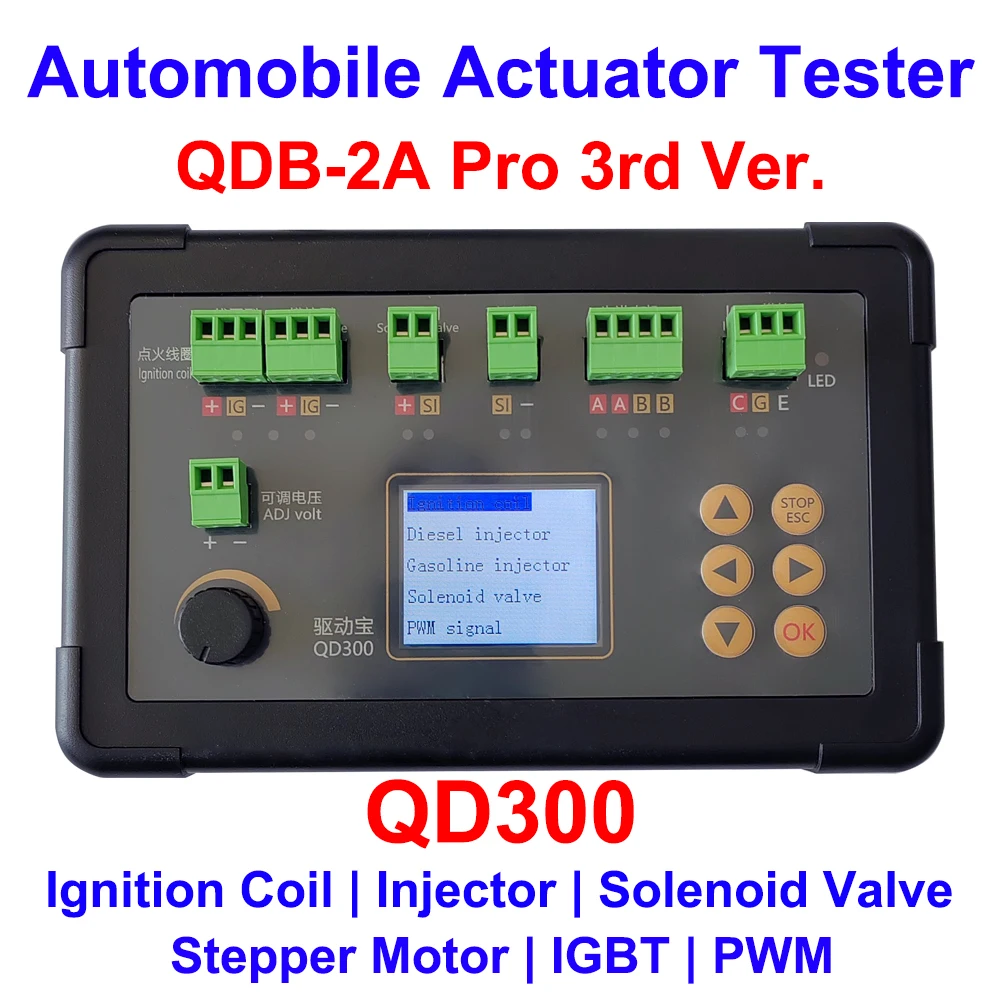 QD300 Automobile Ignition Coil Tester QDB-2A Auto IGBT Idle Stepper Motor Solenoid Valve Injector PWM Actuator Fault Detector