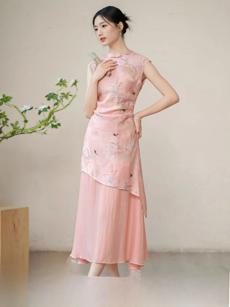 

Ele New Chinese Sle Long Qipao Dr One Piece 5298 Двойные части 4238 Повседневная одежда с боковым разрезом для похудения с рюшами Све