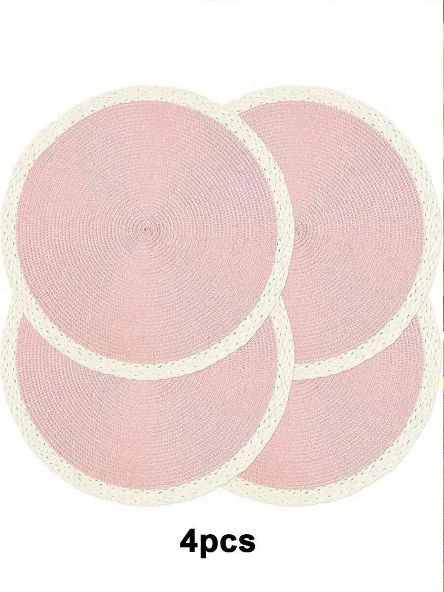 15 Inch Black Round Woven Placemat Set Washable Heat Resistant For Dining Table