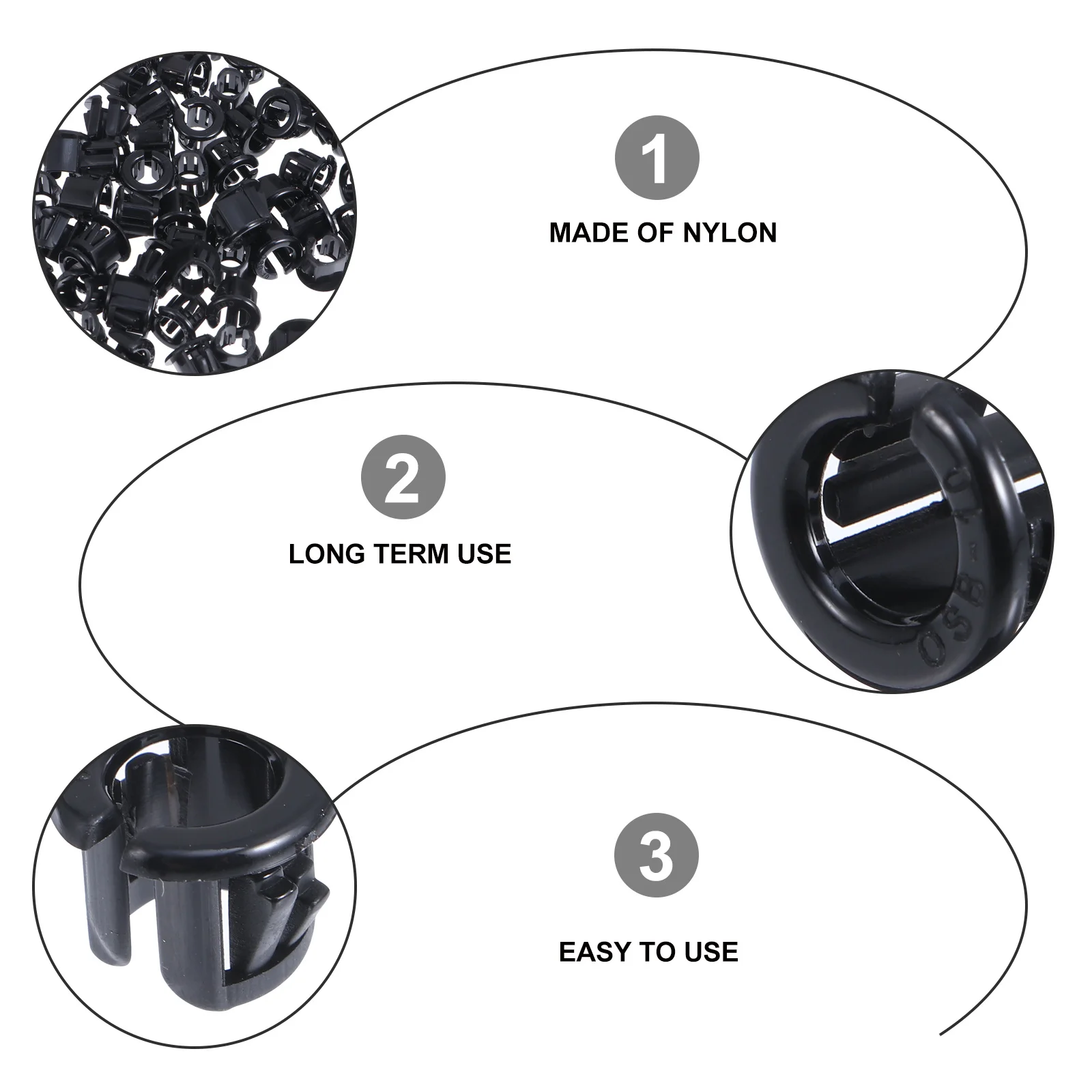 100pcs Cable Snap Grommet Nylon Black Protective Bushing Wear Resistant Vibration Absorbing Insulation For Cables Tubing Shafts