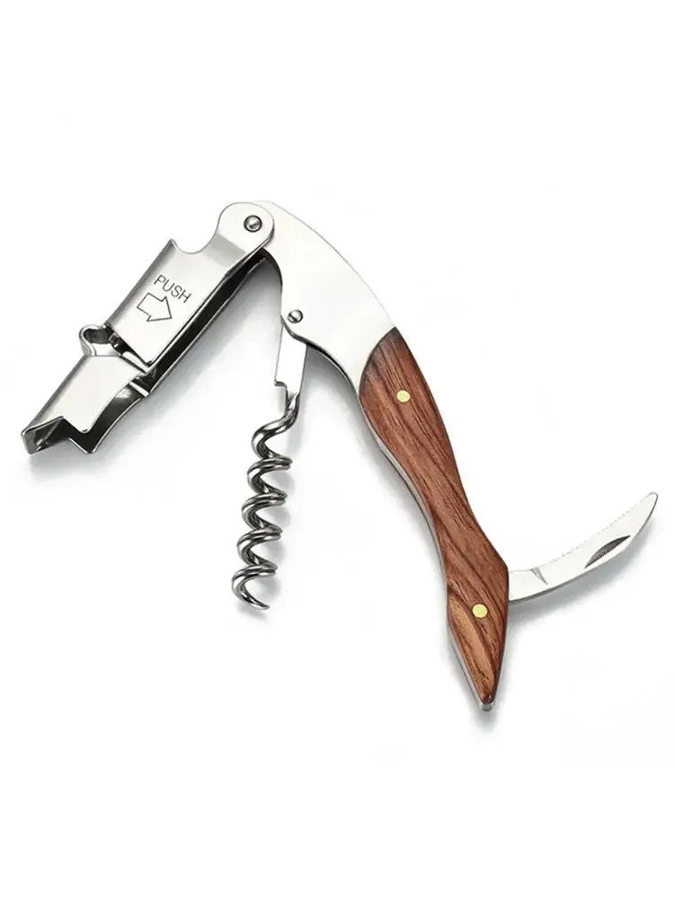 Stainless Steel Corkscrew Wine Key Beer Bottle Opener Foil Cutter Wood Handle Openers Waiters Wine Knife Corkscrews Sommelier