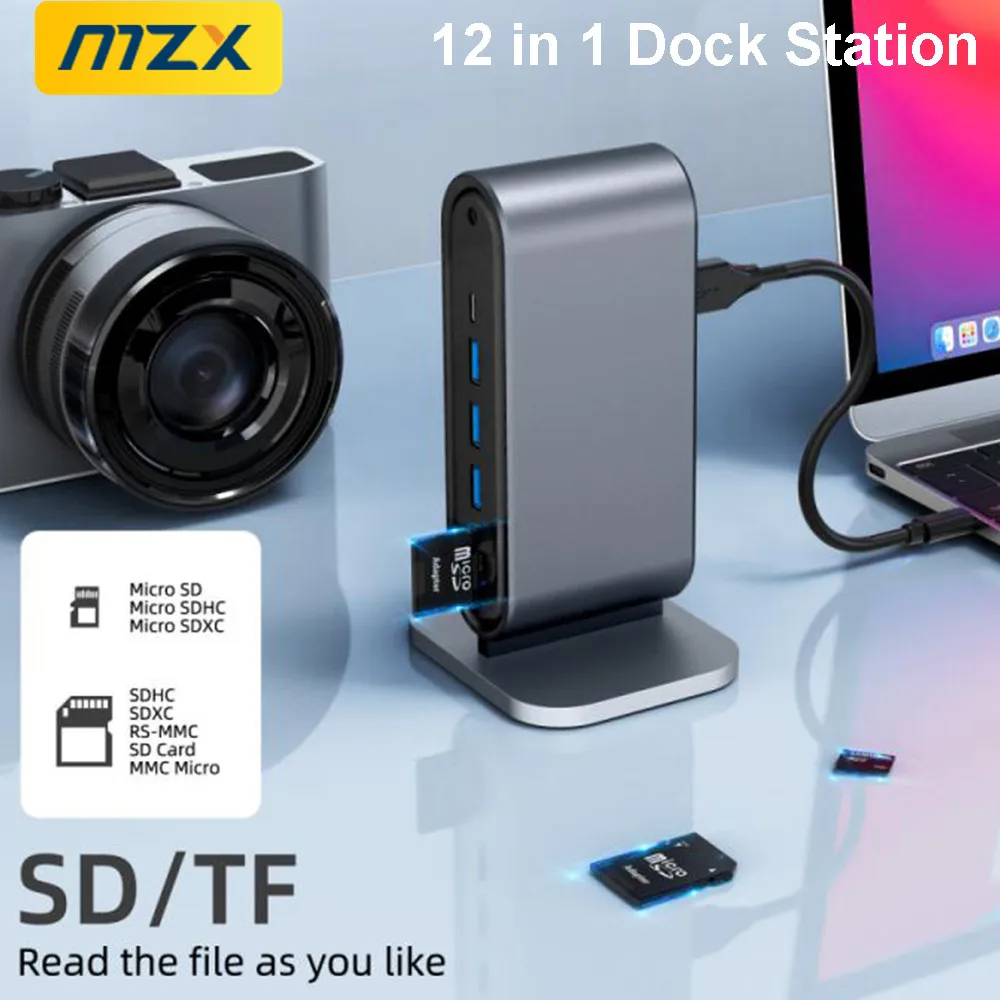 MZX 12in1 Vertical USB-C Docking Station Hub 3 0 Tipo C Type Extension Splitter Adapter HDMI-compatible Dock Laptop Accessories