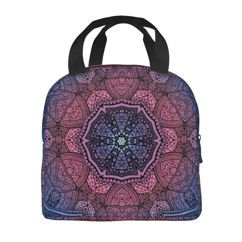 Oriental Mandala Of Spirituality Night Spring Flower Lunch Bags for School Office Buddhism Portable Thermal Cooler Lunch Box