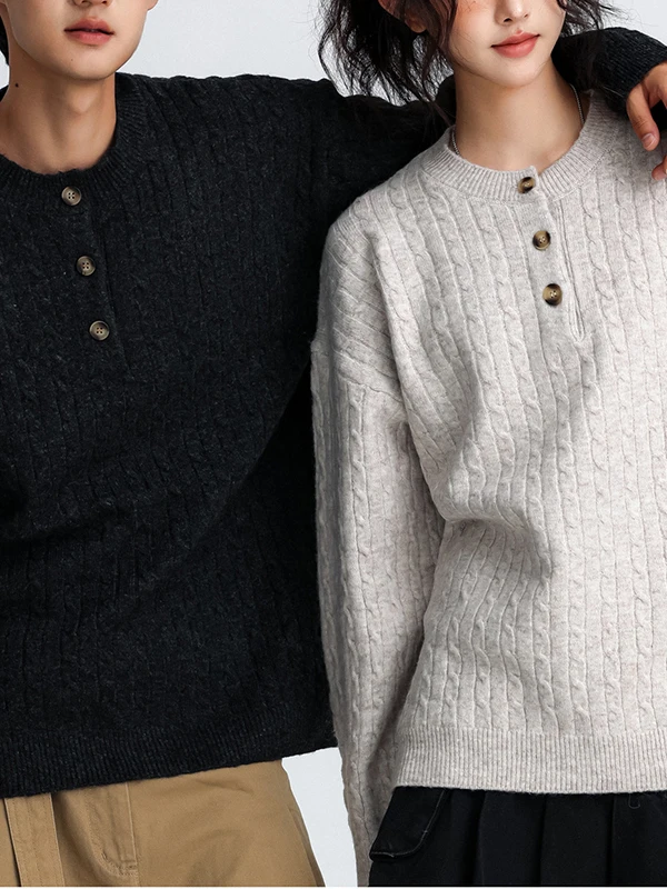 

Loose Fit Crew Ne Knitwear Henry Collar Soft Cozy Lazy Sle Twist Casual Sweater for Men Autumn Winter Polyester Fiber