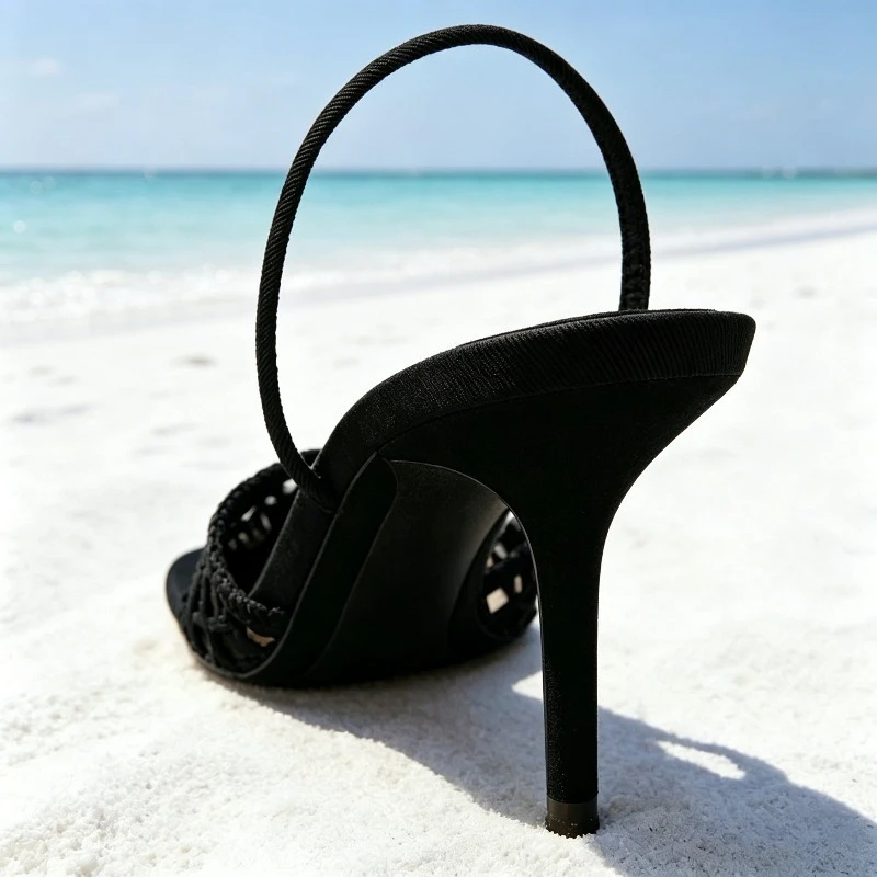 Novely Hollow Woven Design Heels for Ladies Sexy Pointed Toe Slingback Summer High-heeled Sandals Elegant Designer Dress Shoes view 3