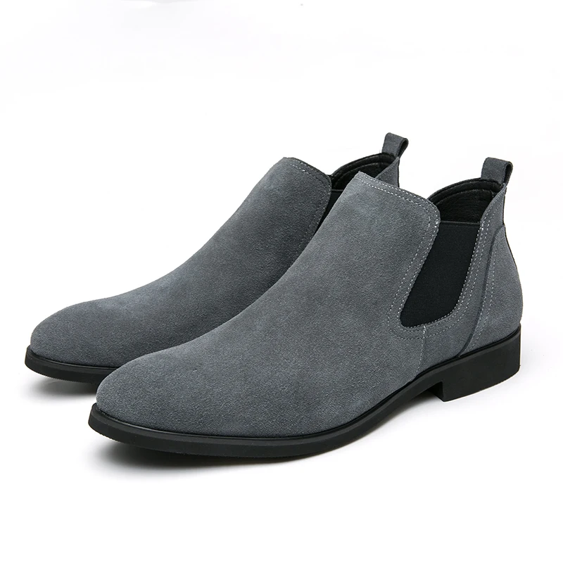 Men's Boots Slip-On Leather Shoes Trend Business Comfortable Chelsea Boots Pointed Toe Ankle Boots High-Top Plus Size Men Shoes