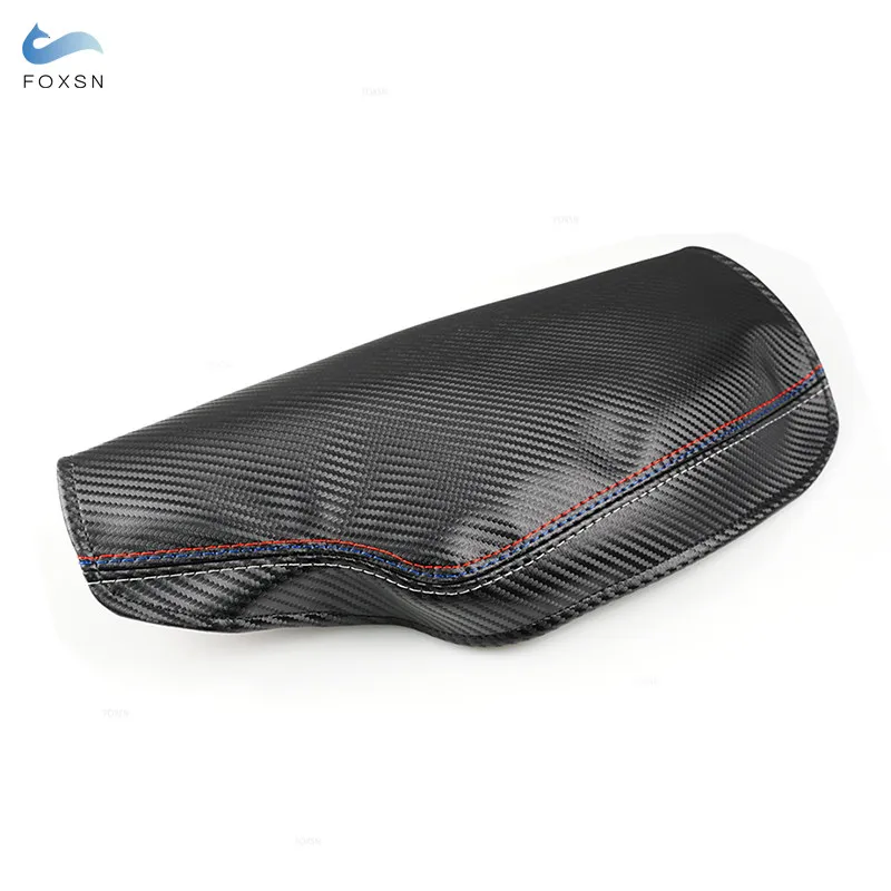 For BMW 3 Series F30 2013- 2018 Carbon Texture Leather red blue white line Car Center Console Armrest Box Cover Accessories Trim