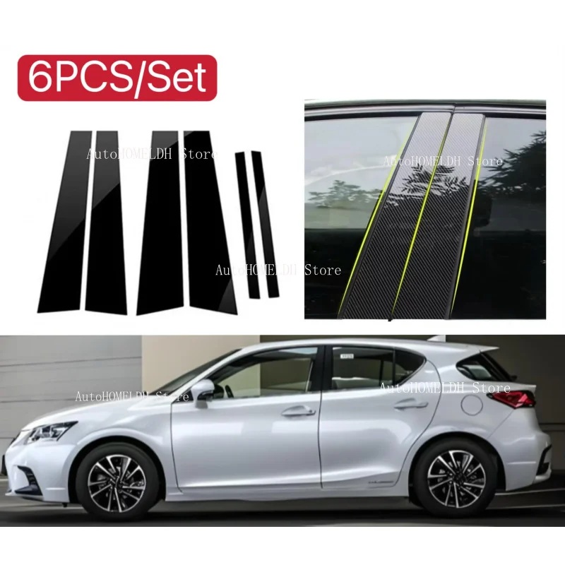 

6pcs Gloss Black Pillar Posts Silver Carbon Fit For Lexus CT200h CT 200 200h 2011-2020 Window Decor Side Mouliding Trim Cover