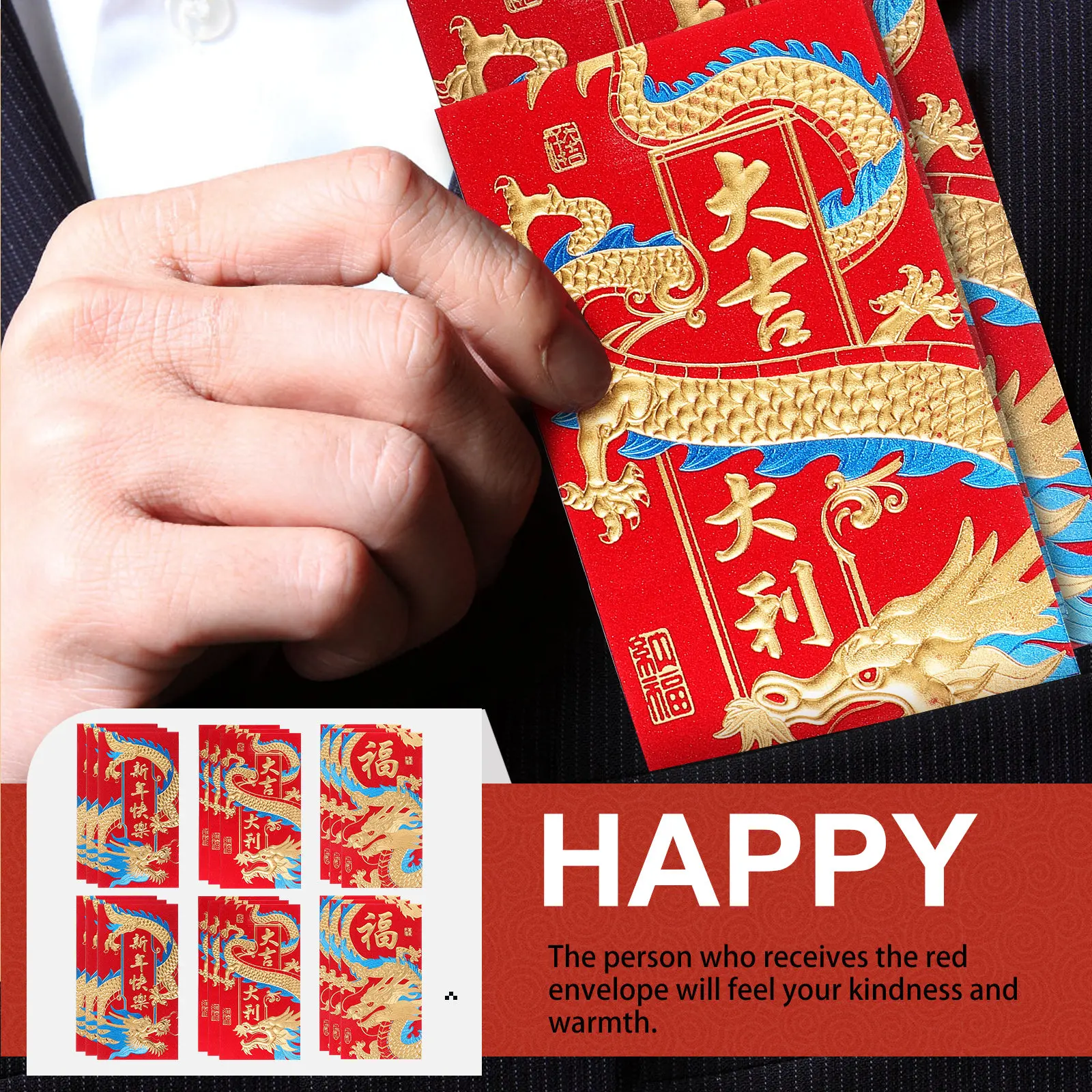 

18Pcs Festival Red Envelopes Chinese New Year Dragon Theme Red Packets Spring Festival Lucky Money Pockets Cash Gift Envelopes