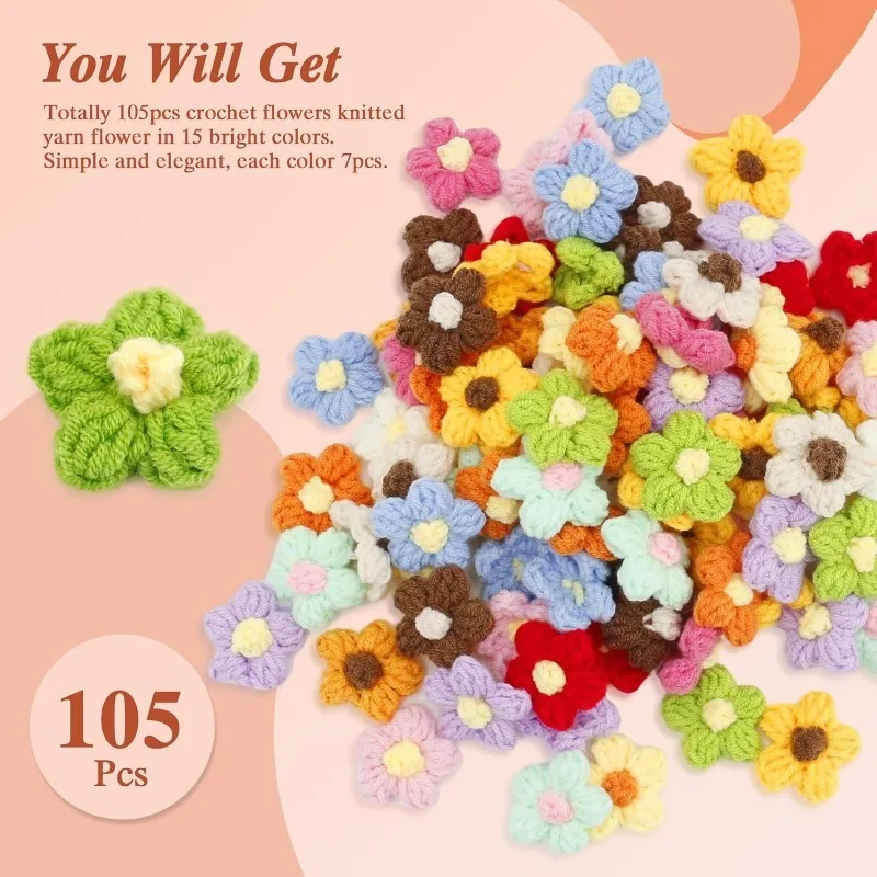 30 Stück künstliche handgestrickte Blumenapplikationen zum Aufnähen für Kleidung, Hüte, Basteln, DIY, Haarspange, Hochzeitshüte, Heimdekoration, Zubehör – Detail 5
