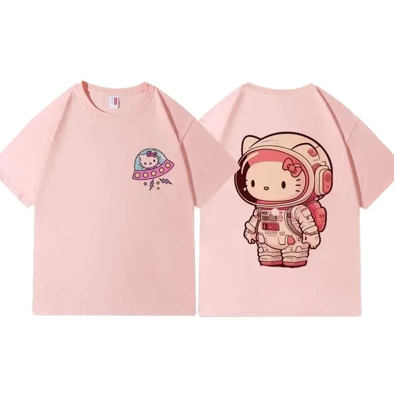 Hello Kitty New Cotton Short Sleeve T-shirts American T Shirt For Men Clothing Style Fashion Loose Tee Shirts Couples Summer Top