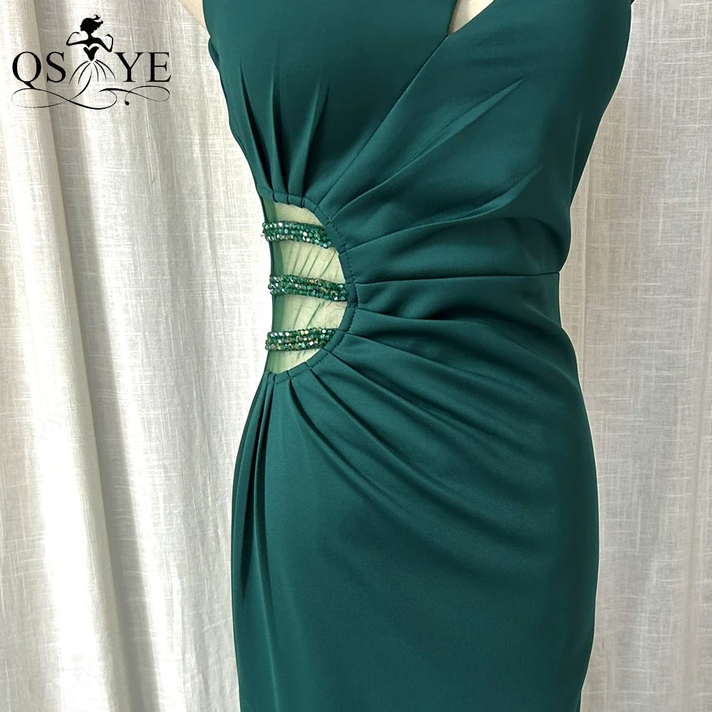 One Shoulder Emerald Green Prom Dresses Sexy Split Party Gown Formal Beaded Waist Elegant Ruched Women Evening Dress Bridesmaid