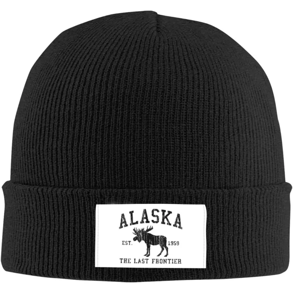 Alaska The Last Frontier Black Beanie Hat for Men Women Winter Warm Hats Knit Slouchy Stocking Hats Skull Cap