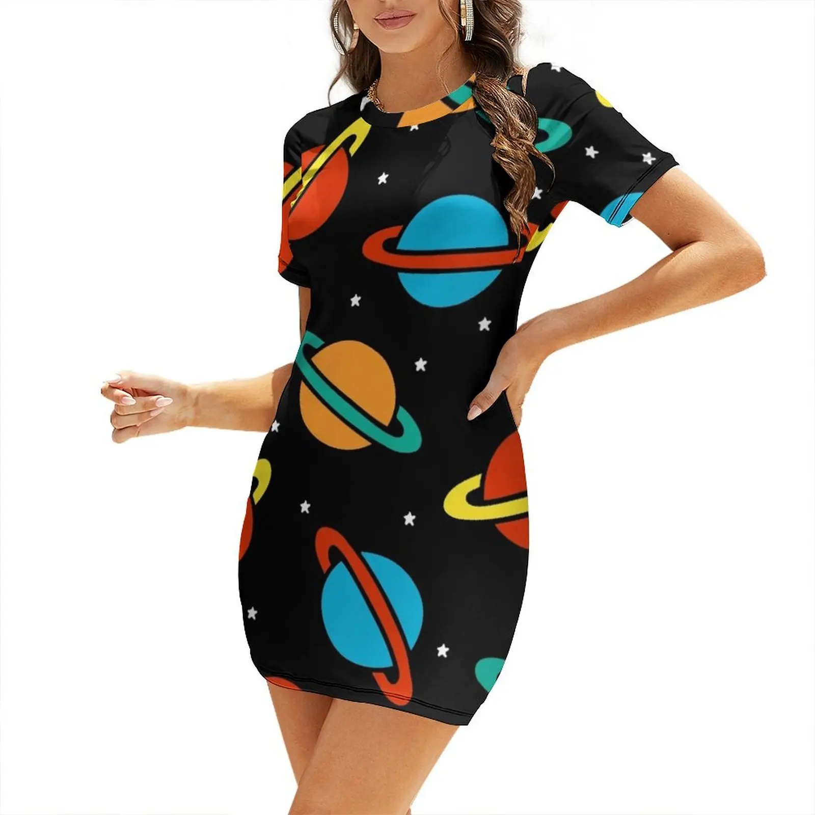 

Space Planets Pattern Short Sleeved Dress party dresses woman elegant party dresses for women 2025 summer dresses womens 2025