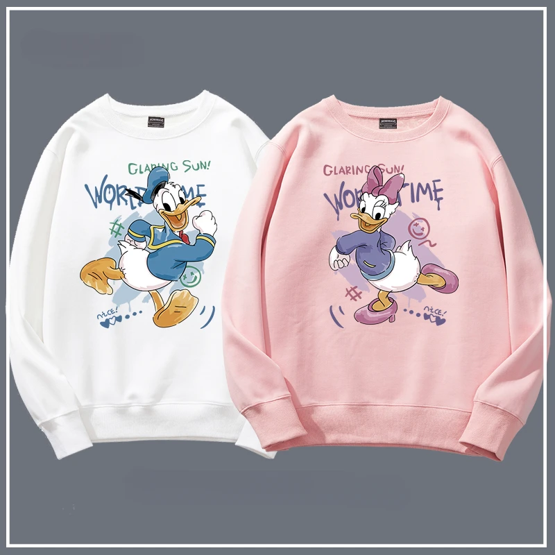 Autumn and Winter Couple's clothing pullover Disney Donald Duck Cartoon Anime Printing Men's and women's round neck pullovers