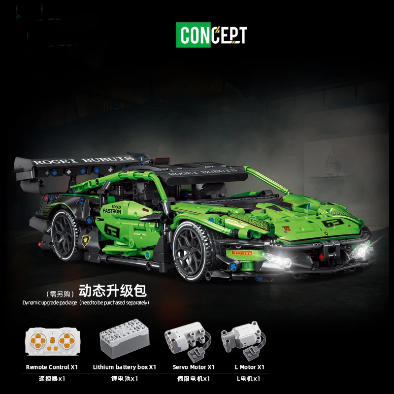 Novo técnico verde esportes carro blocos de construção tijolos compatível moc veículo modelo carro diy crianças monta para o presente do miúdo