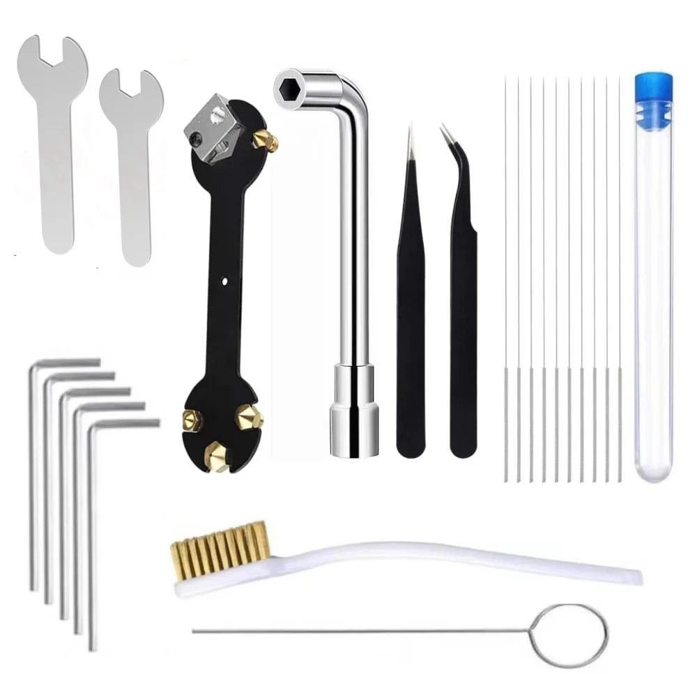 3D Printer Nozzle Cleaner Tool, Cleaning Needles Copper Brush Wrench, Universal for Bambu Creality Anycubic MK8 E3D Hotend Parts