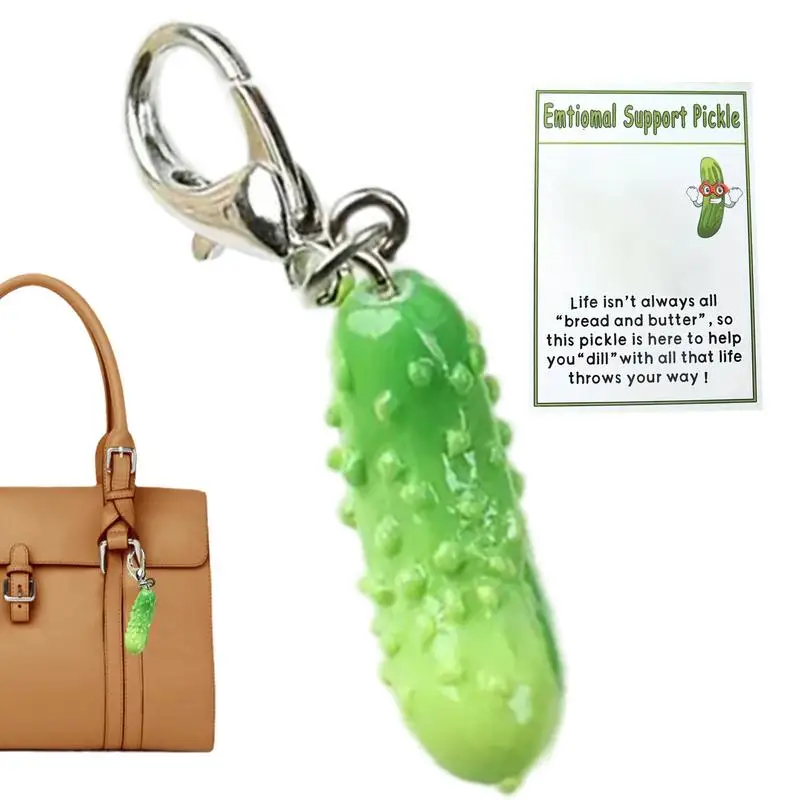 lucky pickle keychain Mini Cucumber Resin Charm with Emotional Support Funny Vegetable Keyring Bag Pendants Positive Pickle Gift