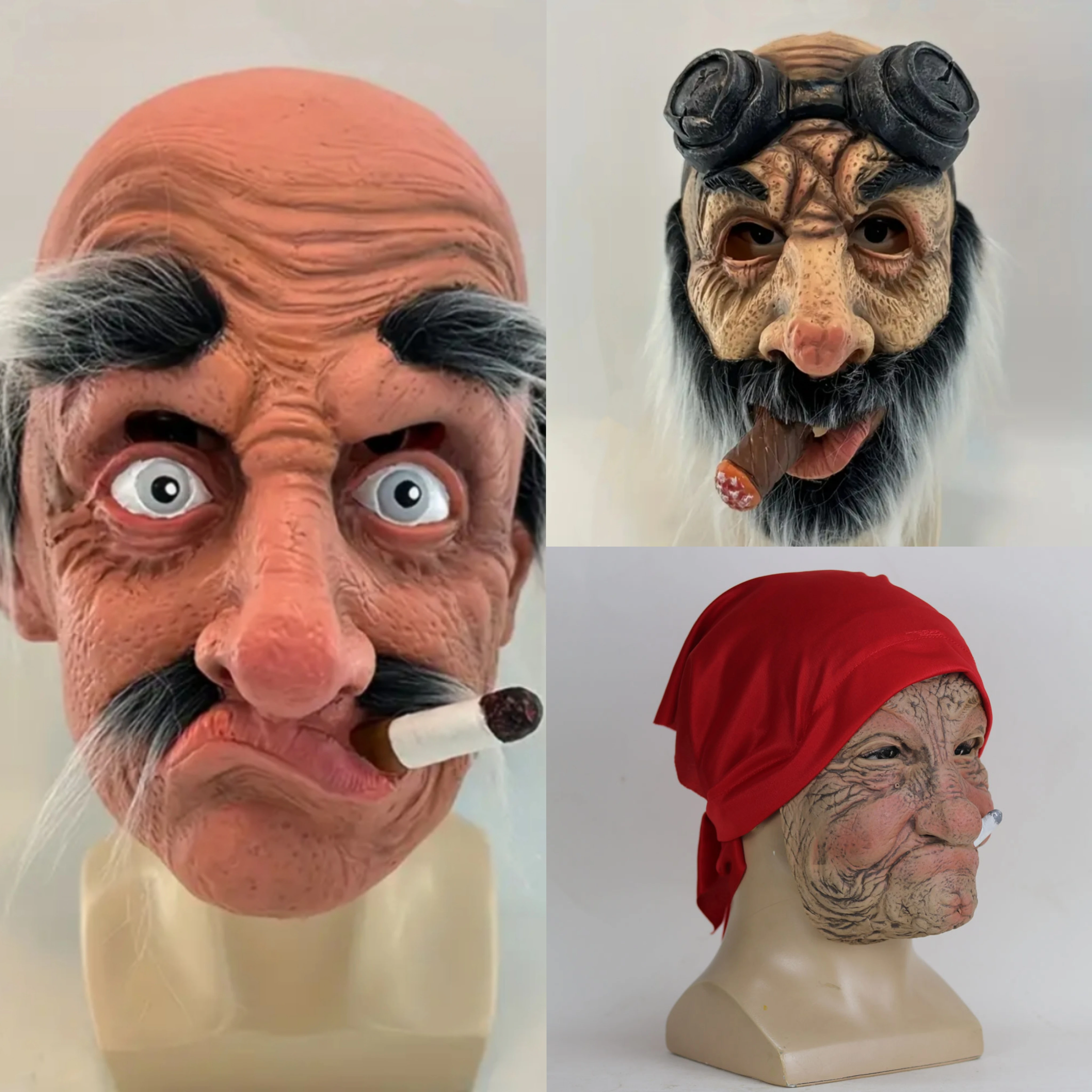 

Smoking Grandpa Grandma Mask Comedy Funny Leading Boss Mask Halloween Party Ashtray Series Role Playing Cosplay Props