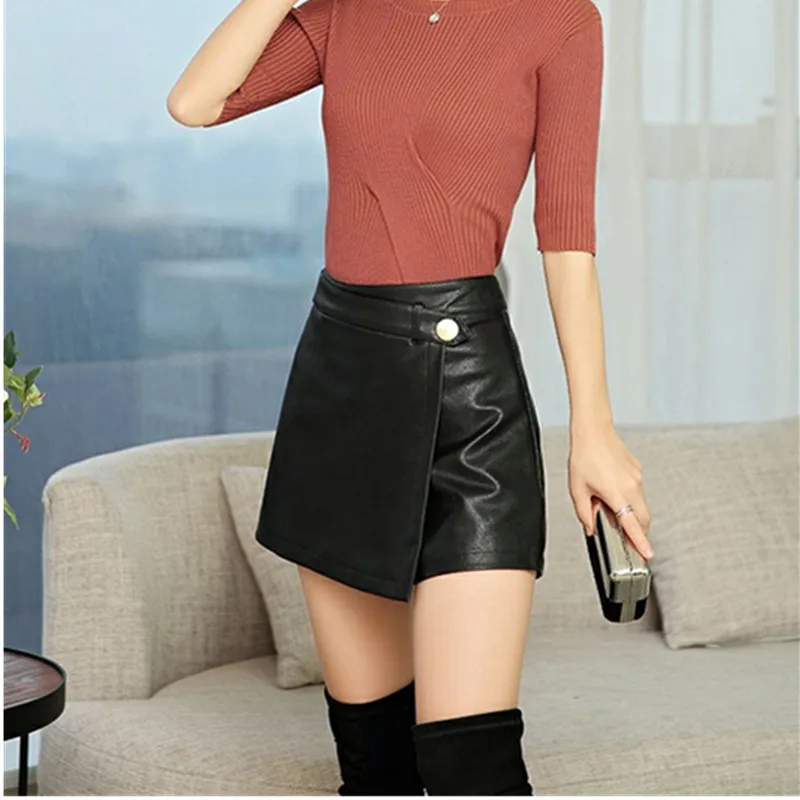 y2k Clothing Women's Skirt Sheepskin Shorts Autumn Leather Skirt Women Vintage High Waist Short Skirts For Woman High Quality