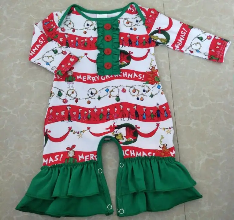 Christmas romper baby boy girls Children clothes autumn  bear pattern embroidery blue jumpsuit boutique girls jumpsuit