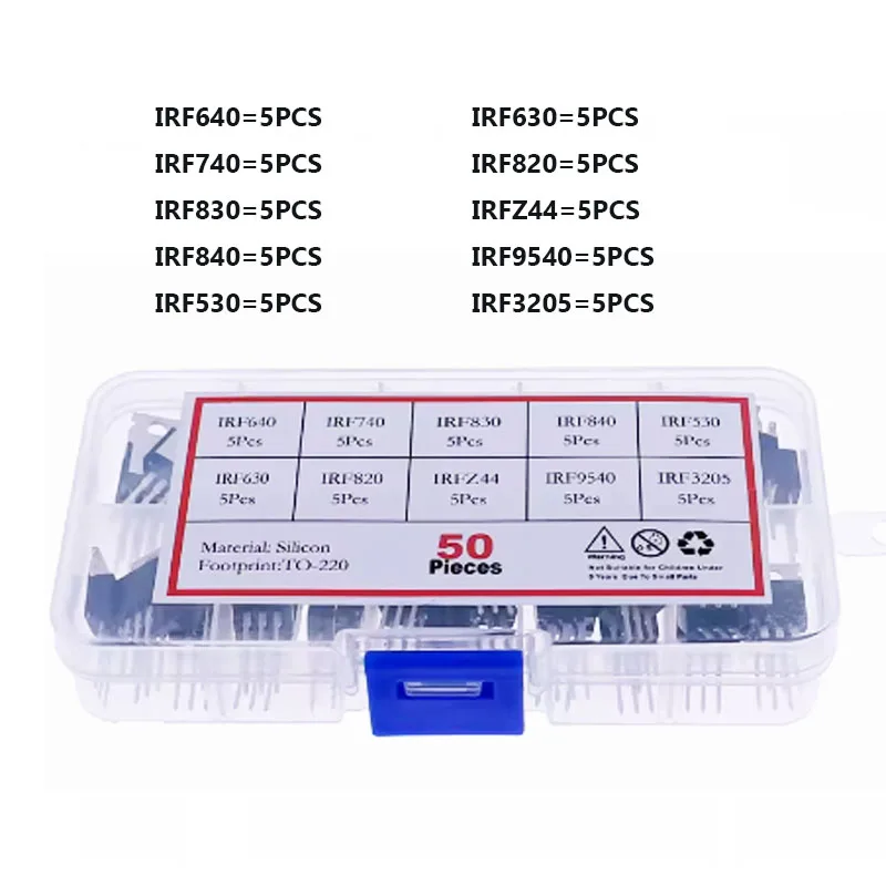 50pcs IRF Series Field Effect Tubes TO-220 MOS Triode Pack Boxed IRF640 IRF740 IRF830 IRF840 IRF3205 IRF9504 IRFZ44 IRF820