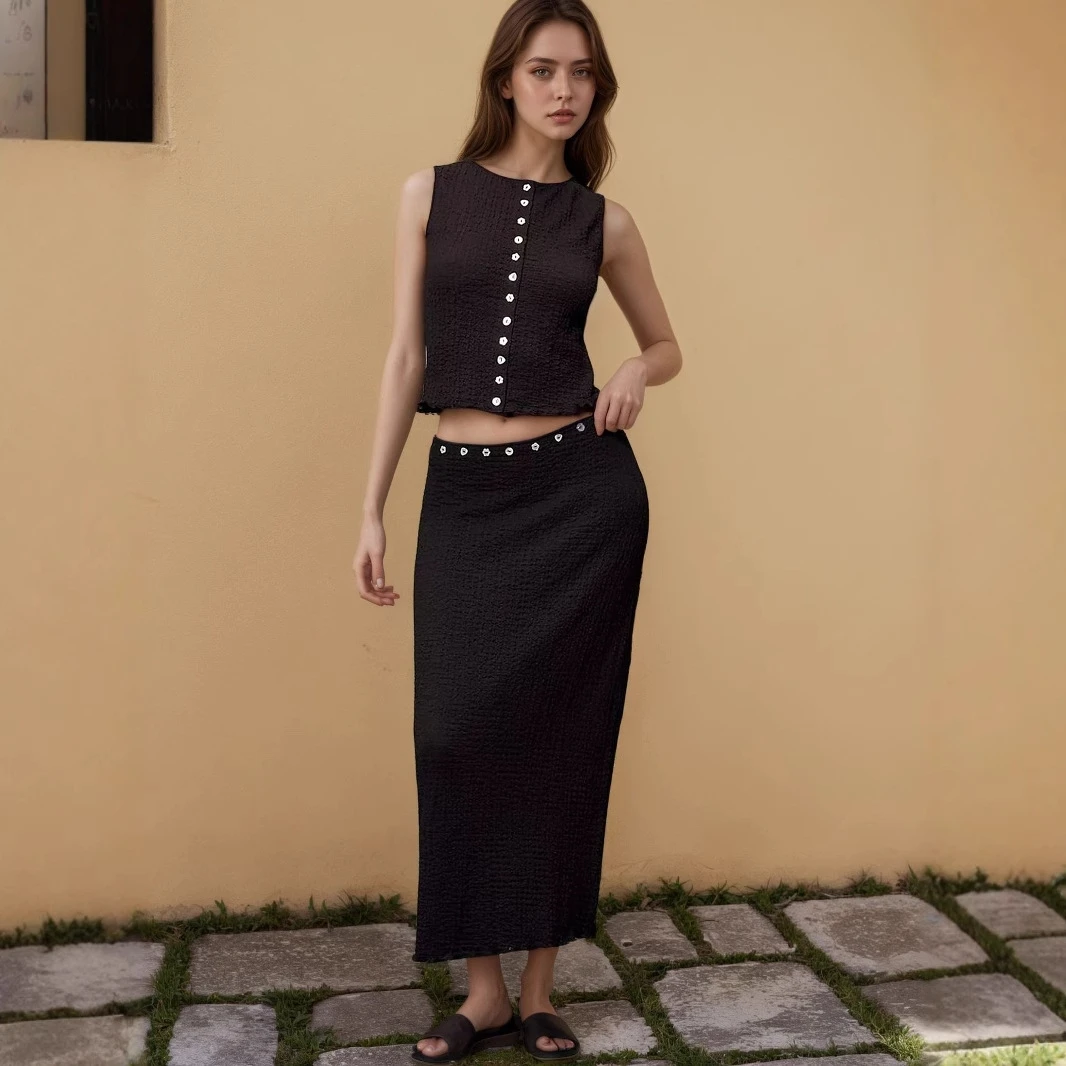 

Fashionable High Waist Tank Top And Skirt Set Elegant Vest Top Ensemble Autumn Wear for Women Two Piece Set European Style