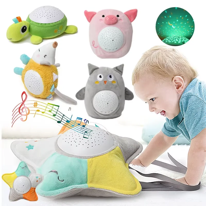 Kids Soft Toys Stuffed Sleep LED Night Lamp Animal Plush With Music & Stars Projector Light Sleeping Soothing Toys Baby Gift