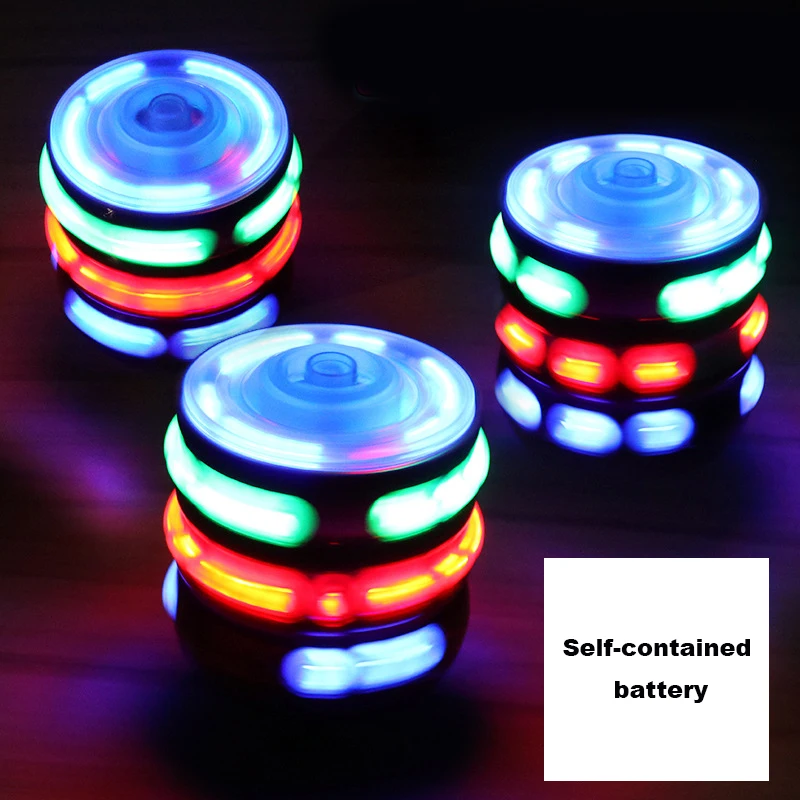 1 Pcs New LED Dazzling Gyro Toy Children Luminous Imitation Wood Gyro Funny Dazzling Music Flashing Gyro Children Birthday Gift